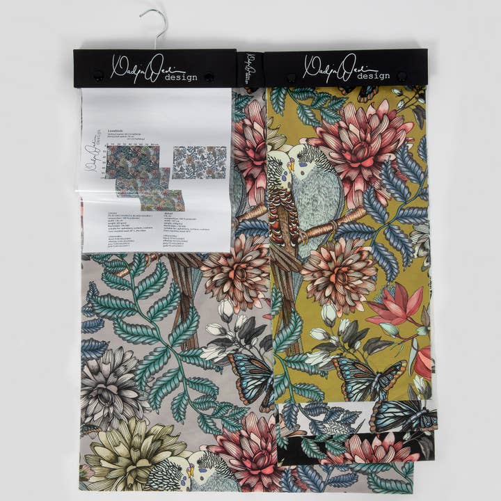 Fabric sample hanger: pattern Lovebirds for wholesale by Nadja Wedin design