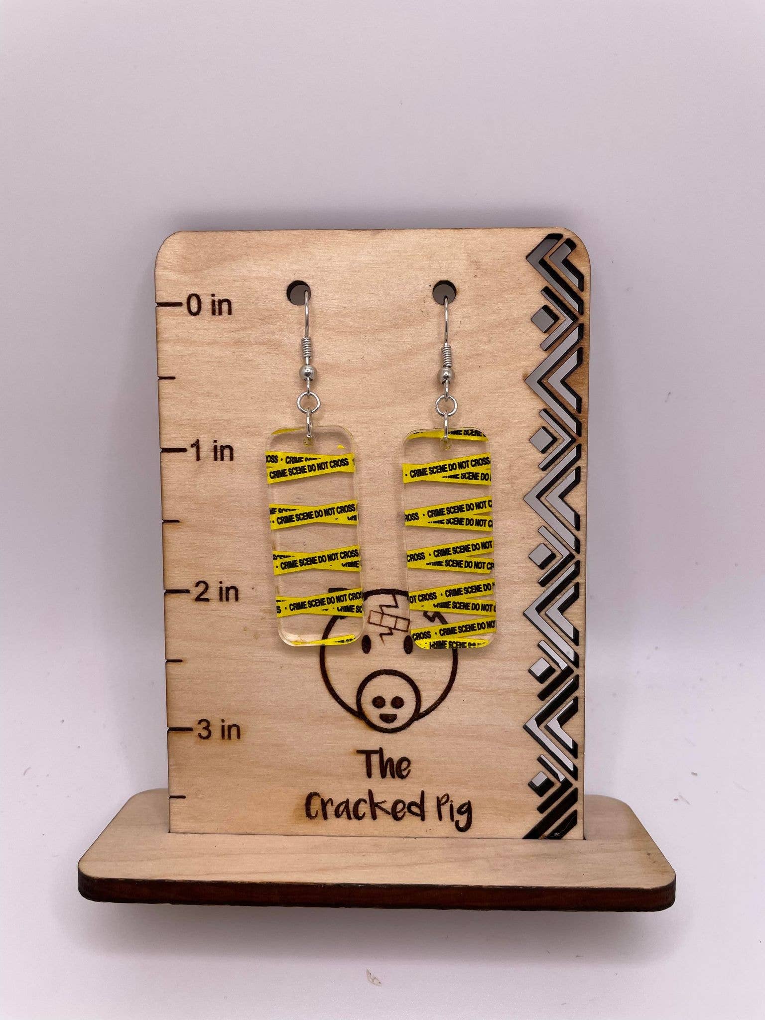 The Cracked Pig - Wholesale Dangle Earrings - Crime Scene Tape Earrings | Stainless Steel Hardware3