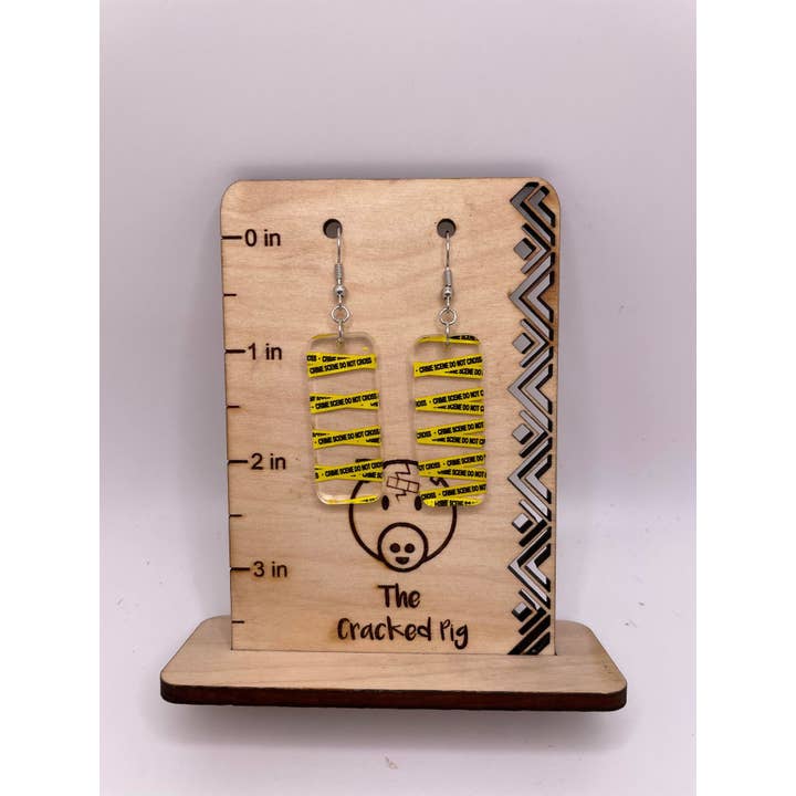 The Cracked Pig - Wholesale Dangle Earrings - Crime Scene Tape Earrings | Stainless Steel Hardware3