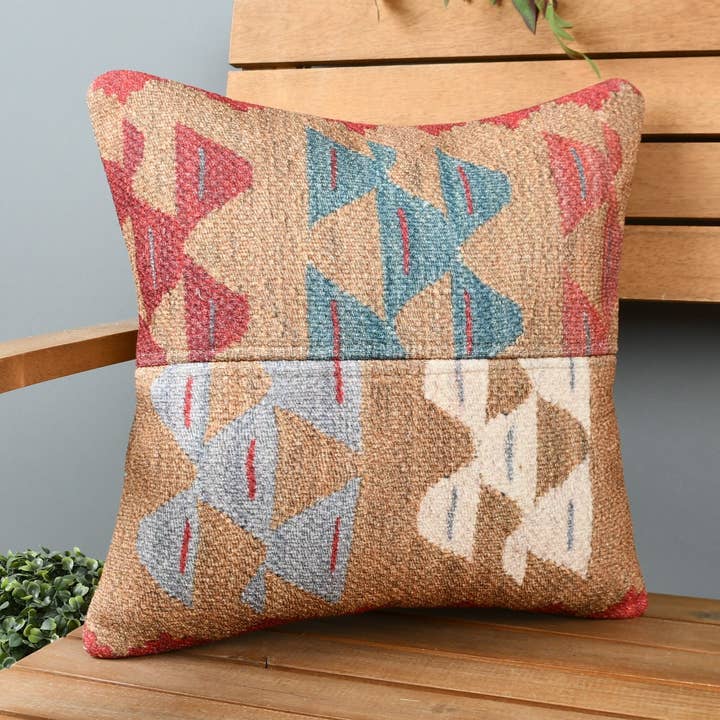 Ethnisches Kilim-Kissen, Braun, Bunte Muster, 40x40-21875 für den Großhandel von The Loom Wholesale