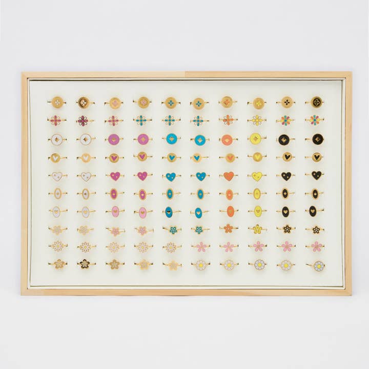 PR003 Präsentationsständer 100 emaillierte goldene Stahlringe für den Großhandel von By Sookay