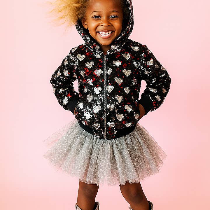 Sequin Heart Bomber Hoodie for wholesale by Rebelde Planet