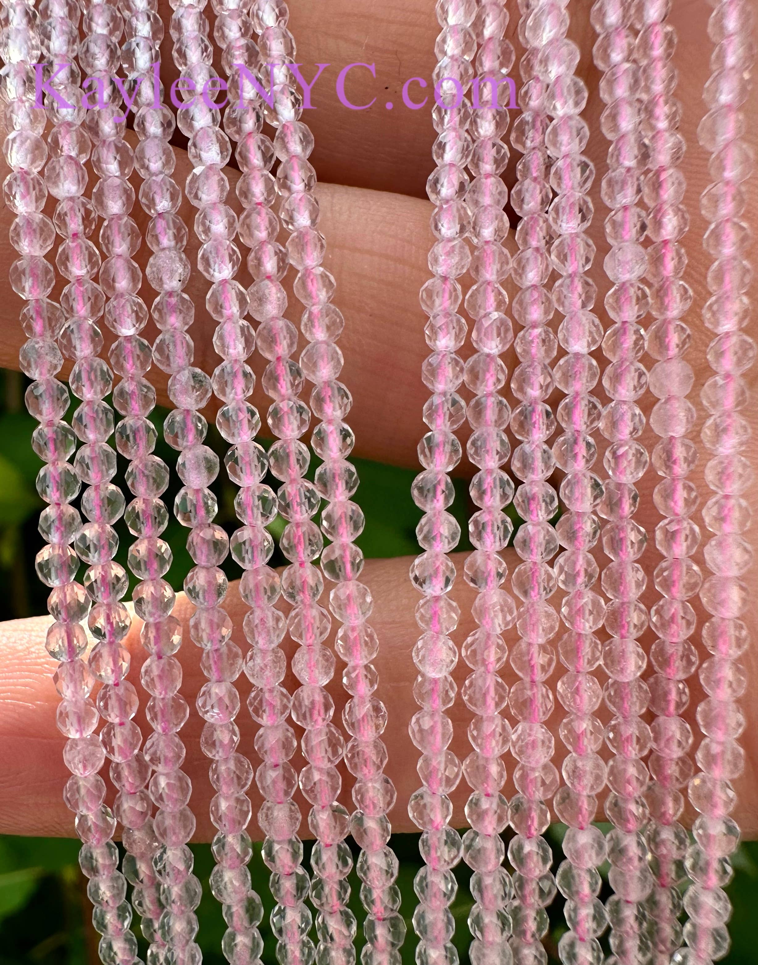 KayleeNYC - Wholesale Beaded/Pearl Necklace - 2mm Natural Rose Quartz Necklaces Crystals Healing Energy1