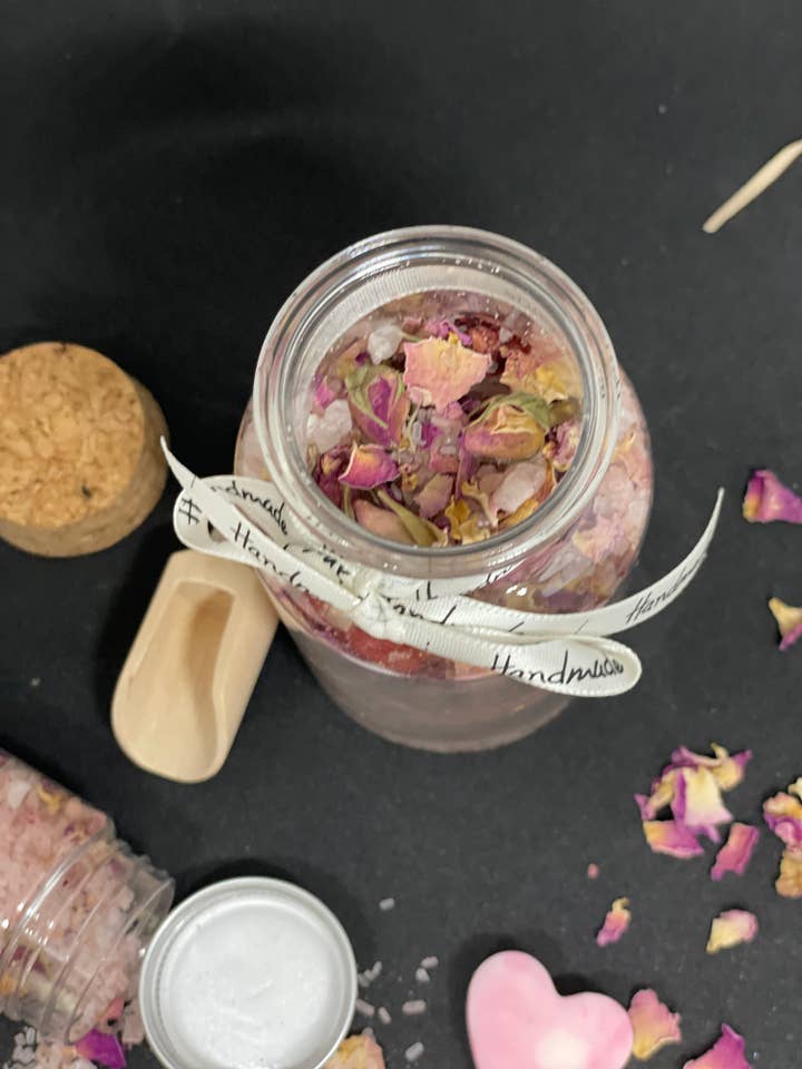 Handmade Bath Salts With Rose, Strawberry, Lavender for wholesale by ADRIANA'S ART - HANDMADE ARTISAN PRODUCTS