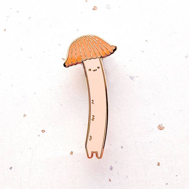 Alum and Ink - Wholesale Lapel Pin/Button - Chibi Orange Bonnet Mushroom (Mycena acicula) Enamel Pin
