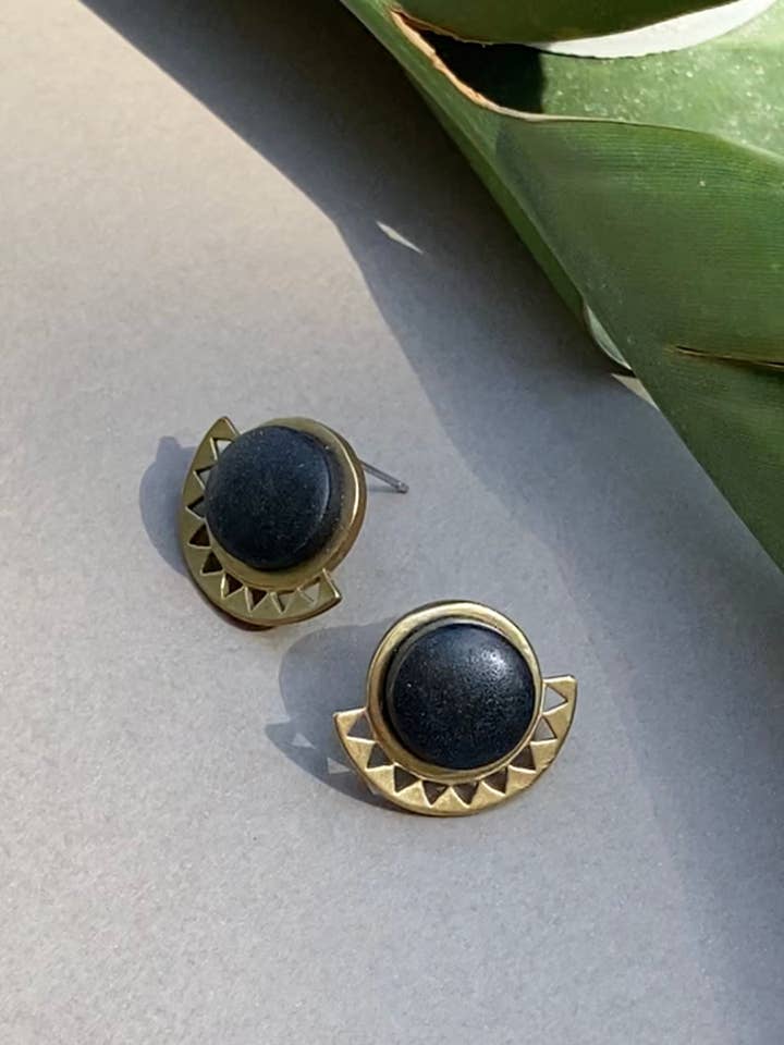 LaRue | Black | Polymer Clay & Brass Stud | Signature Collec for wholesale by Aves + Brit | Handmade Midwest Modern Jewelry