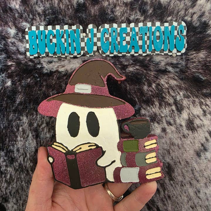 Ghostie With Books Halloween 2025 Car Air Freshener for wholesale by Buckin J Creations