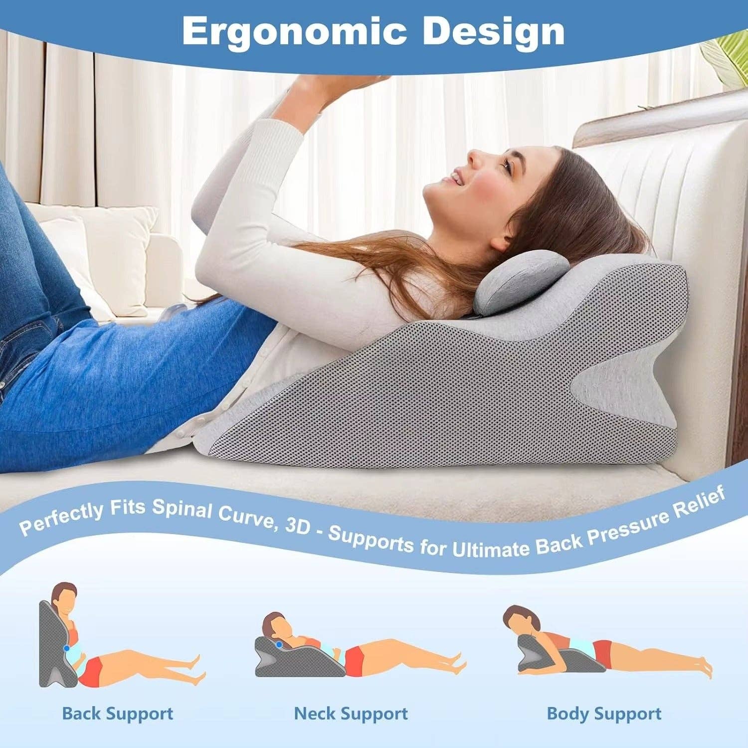 VIGOR - Vente Oreillers - Coussin de dossier triangulaire, coussin de lecture, coussin en coin pour tête de lit15