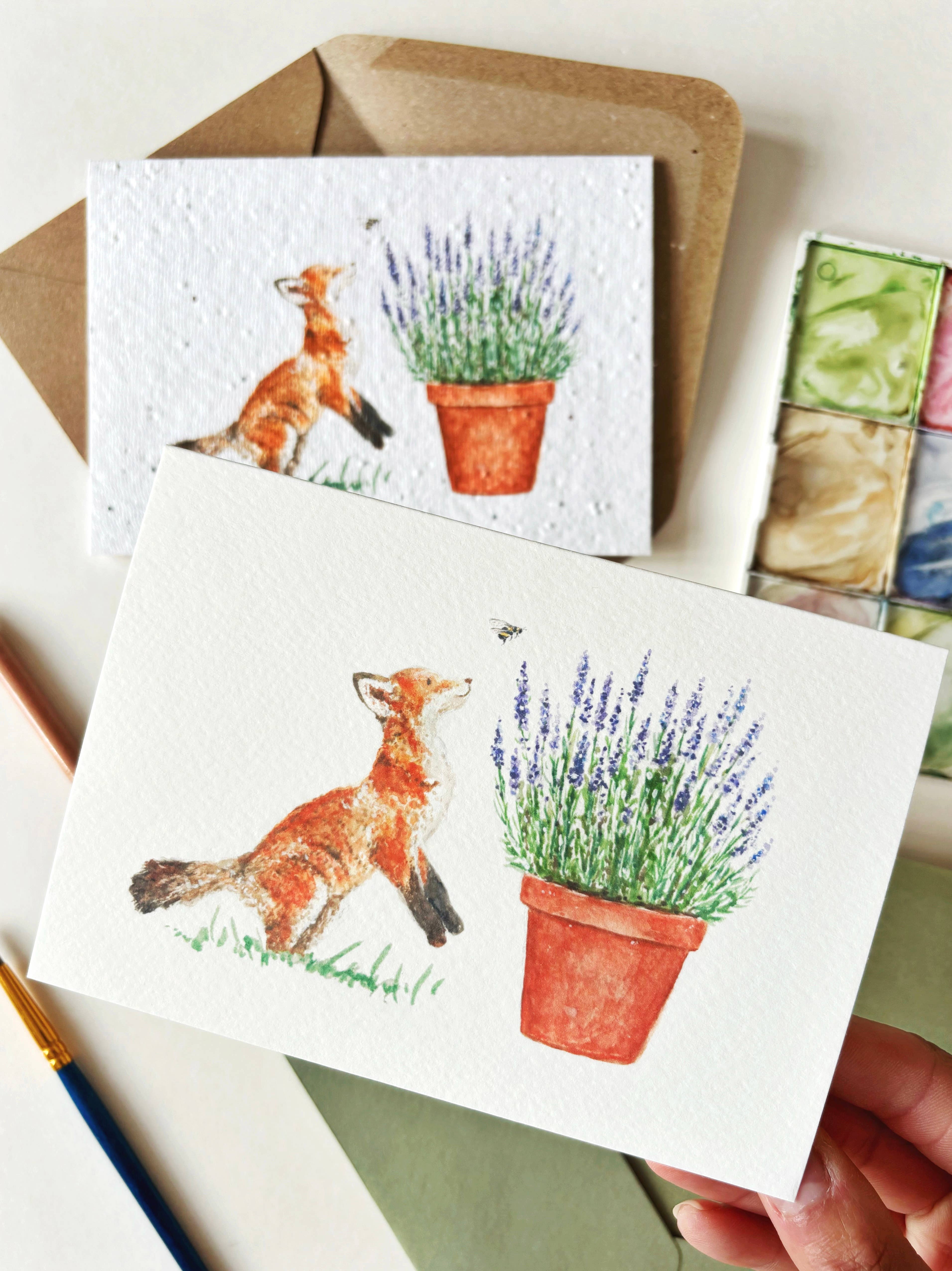 Honey and Incense – wholesale Everyday greeting card – Fox & Lavender Card | Bumbles & Blooms1
