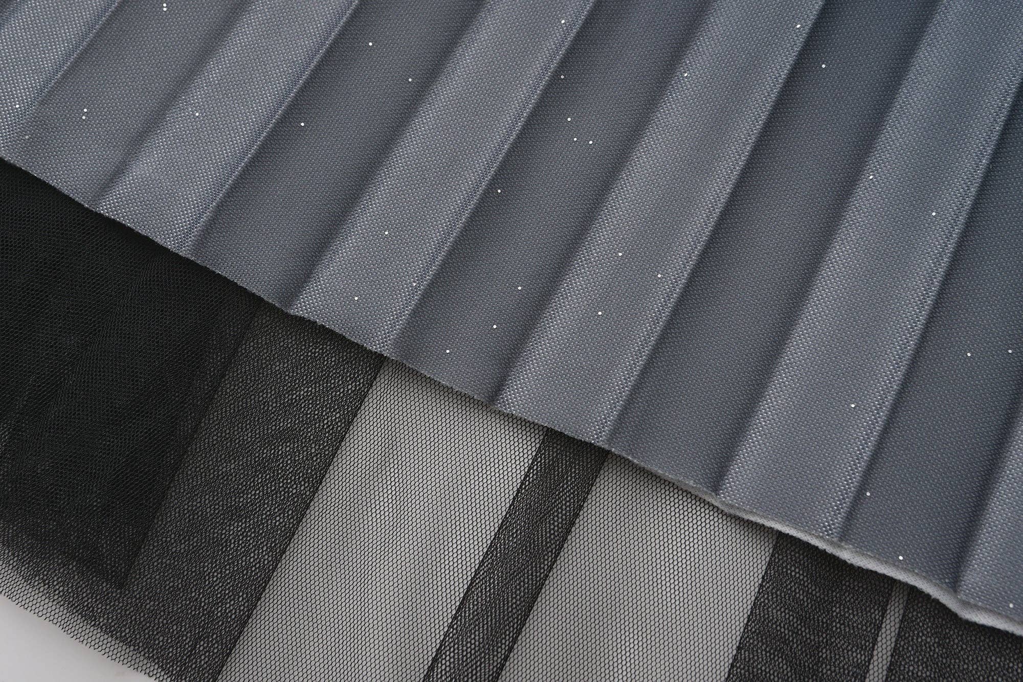 Black pleating mesh Skirt with ombre effect and glitters (Black) for wholesale on Faire11