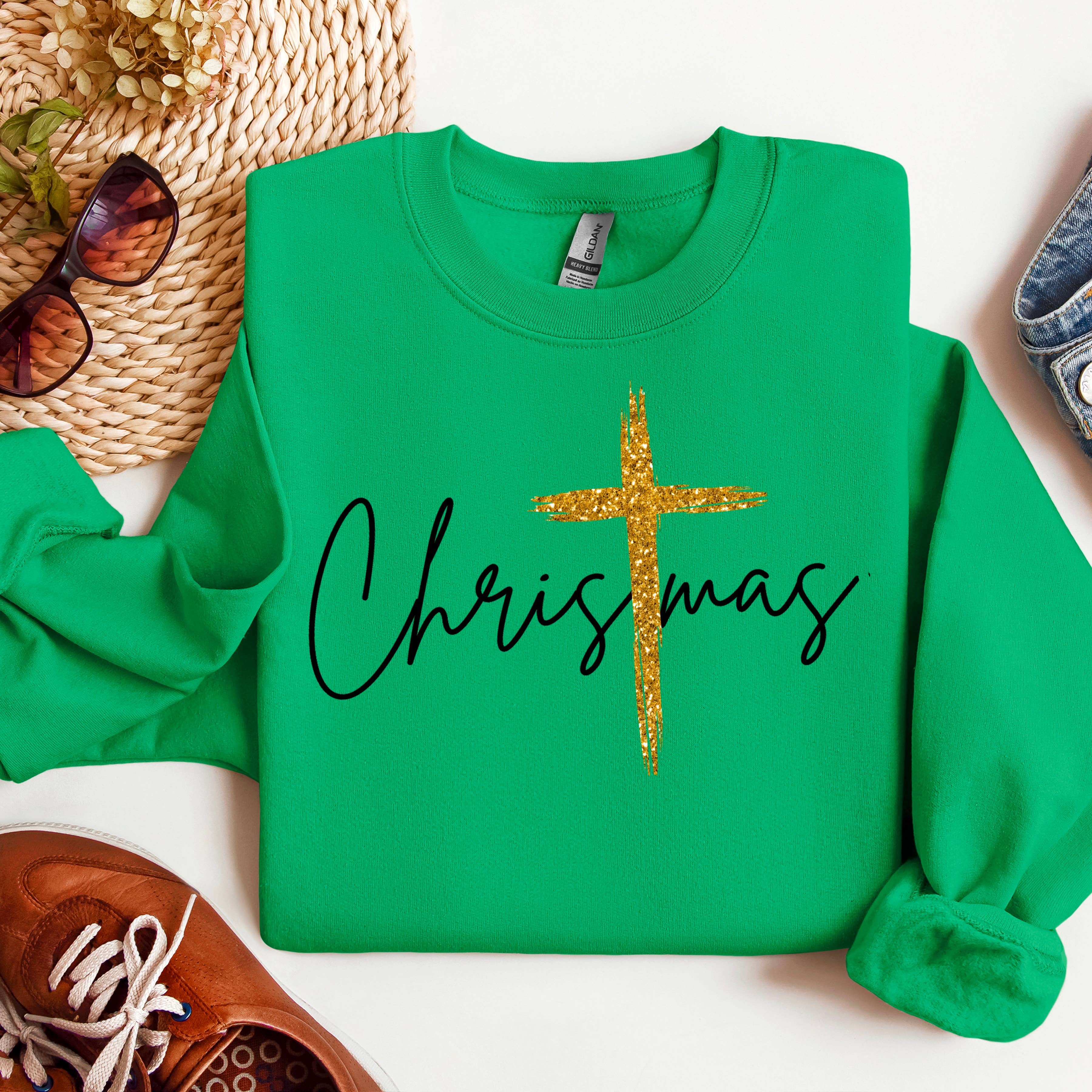 Lauras Closet - Wholesale Graphic Sweatshirt - Women's - Christmas with Gold Cross- Graphic Tee 1