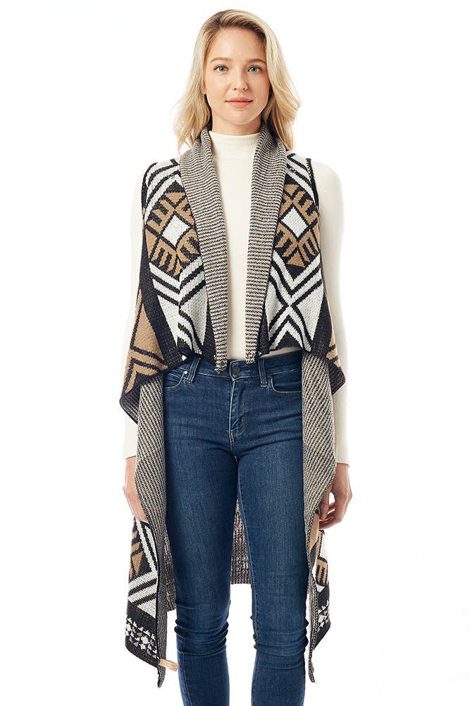 Hana - Wholesale Outerwear Vest - Women's - Aztec Pattern Vest with Button12