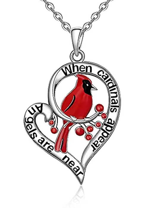 ( Q301 ) BIRD AND HEART PENDANT NECKLACE - CARDINAL for wholesale by Jewelry Max
