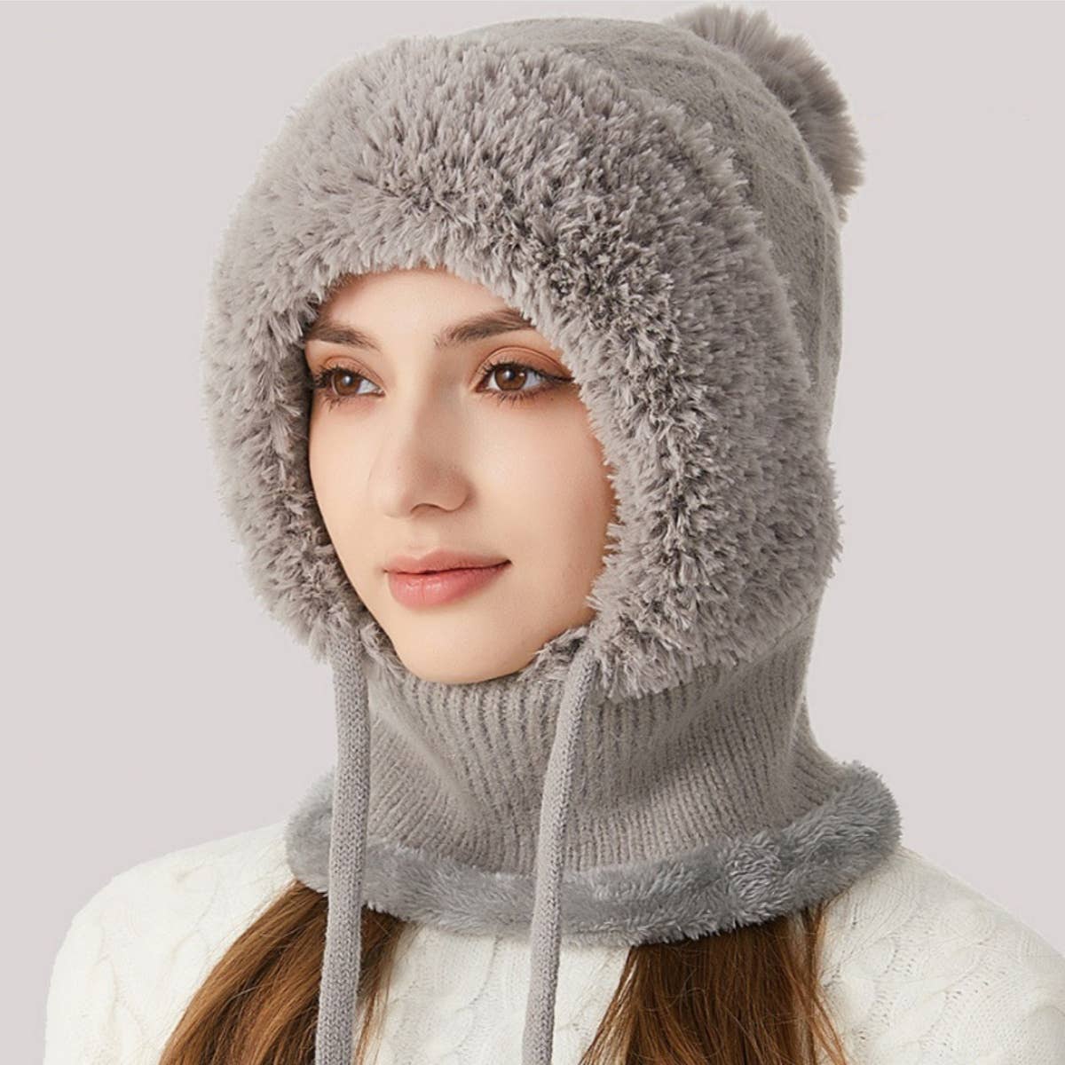 NINEXIS - Wholesale Hat Accessory - Women's - CWAH2208_KNITTED WINTER FLEECE OUTDOOR HAT NECK SET7