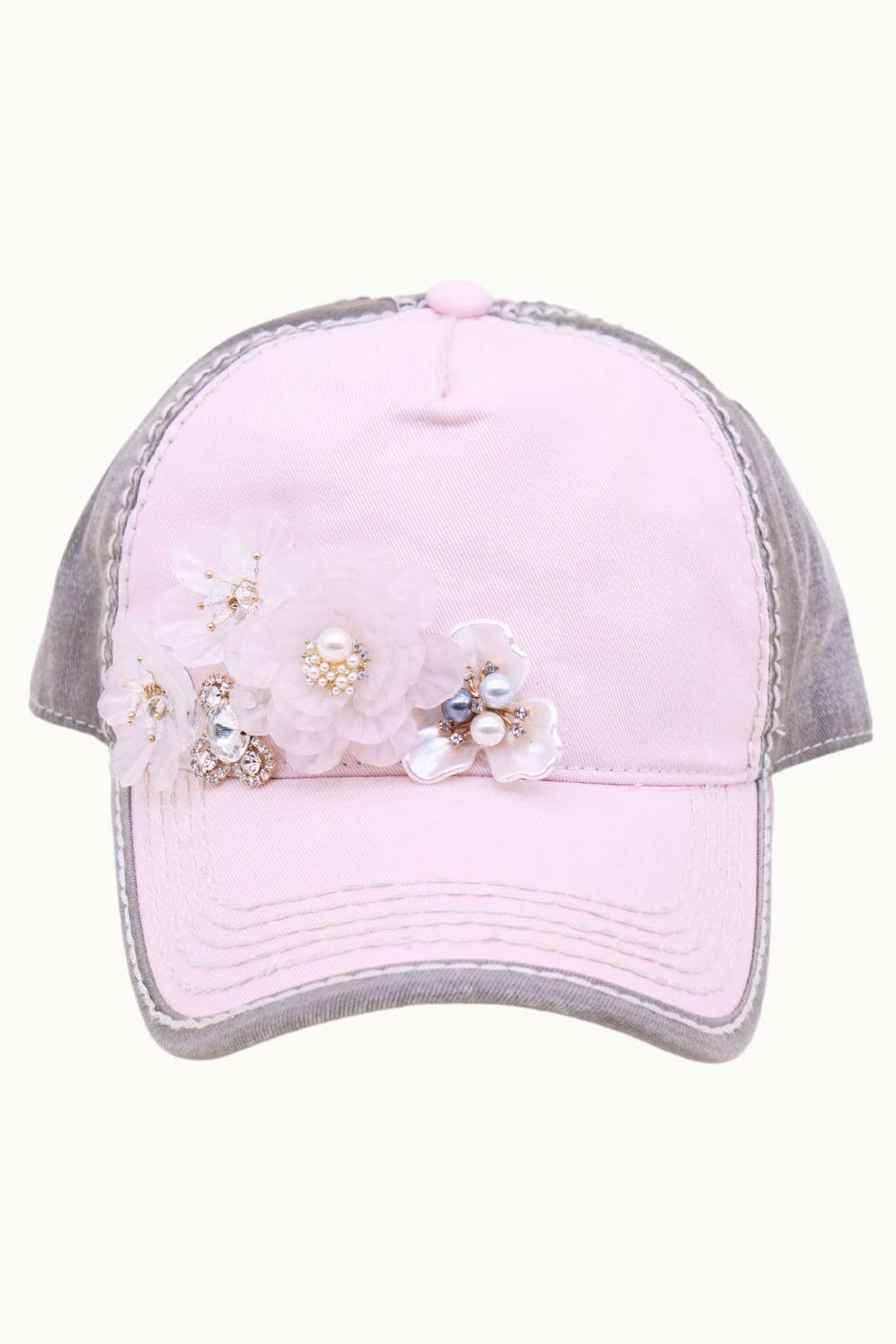 Olive & Pique – wholesale Baseball cap – Women's – Floral Bouquet Bejeweled Bling Glitz Two-Toned Cap, Adjustable1