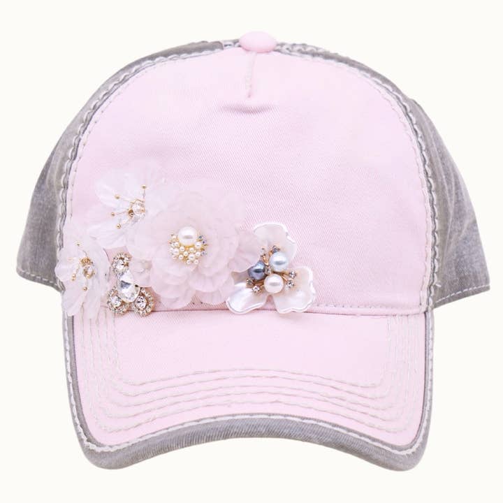 Olive & Pique - Wholesale Baseball Cap - Women's - Floral Bouquet Bejeweled Bling Glitz Two-Toned Cap, Adjustable1