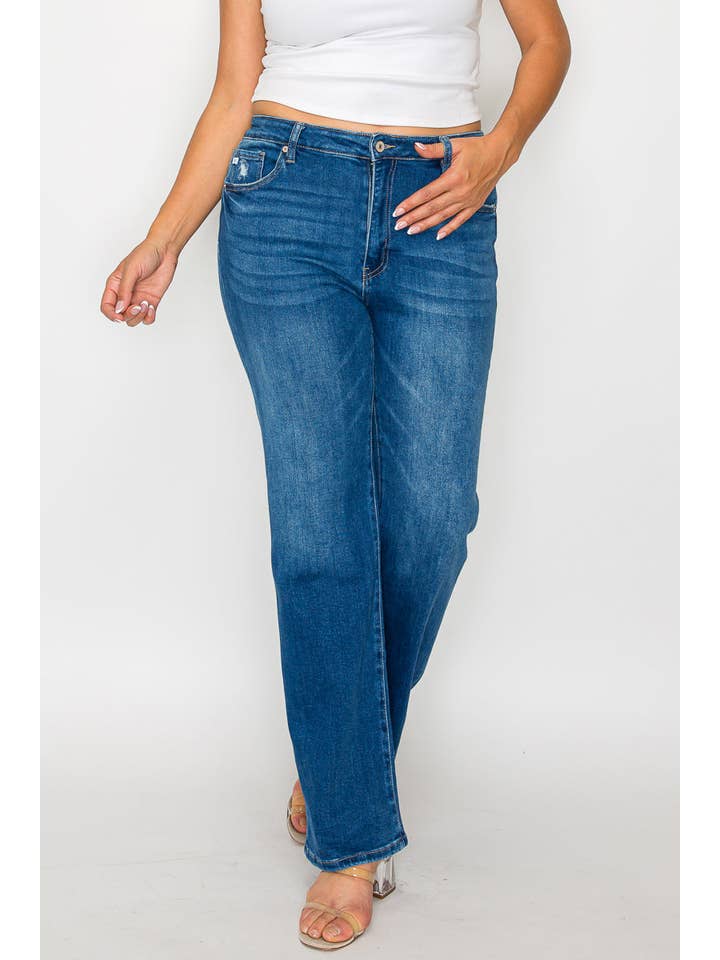 Blue PLUS SIZE HIGH RISE STRAIGHT LEG JEAN #BT5002X for wholesale on Faire5