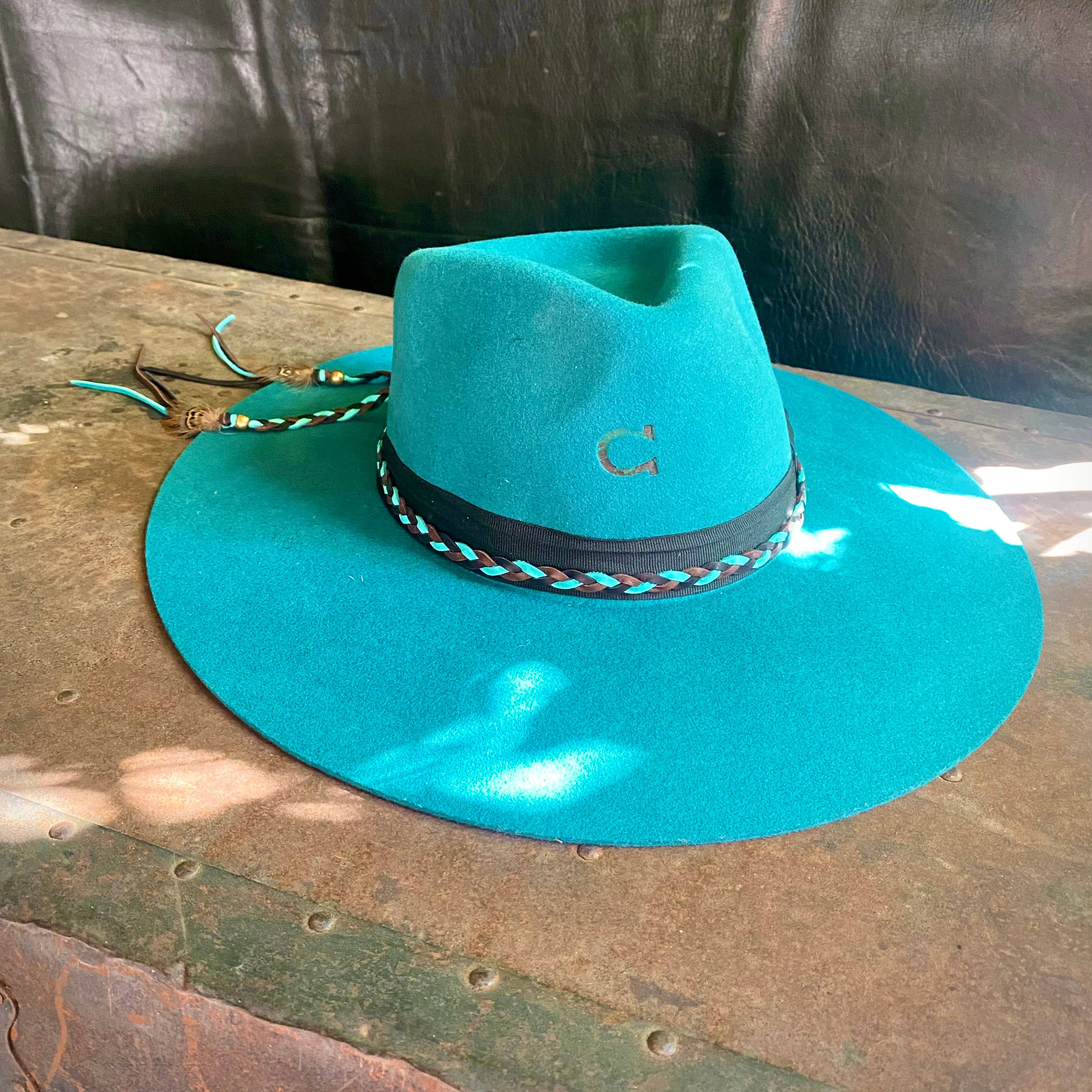 ASTALI - Venta al por mayor Accesorio para sombrero - Mujer - Accesorio de cuero trenzado - Turquesa óxido chocolate, cinta para sombrero7