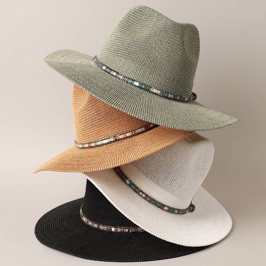 Fashion City - Vendita all'ingrosso Cappello di paglia - Donna - Filo multicolore con cappello Panama con perline9
