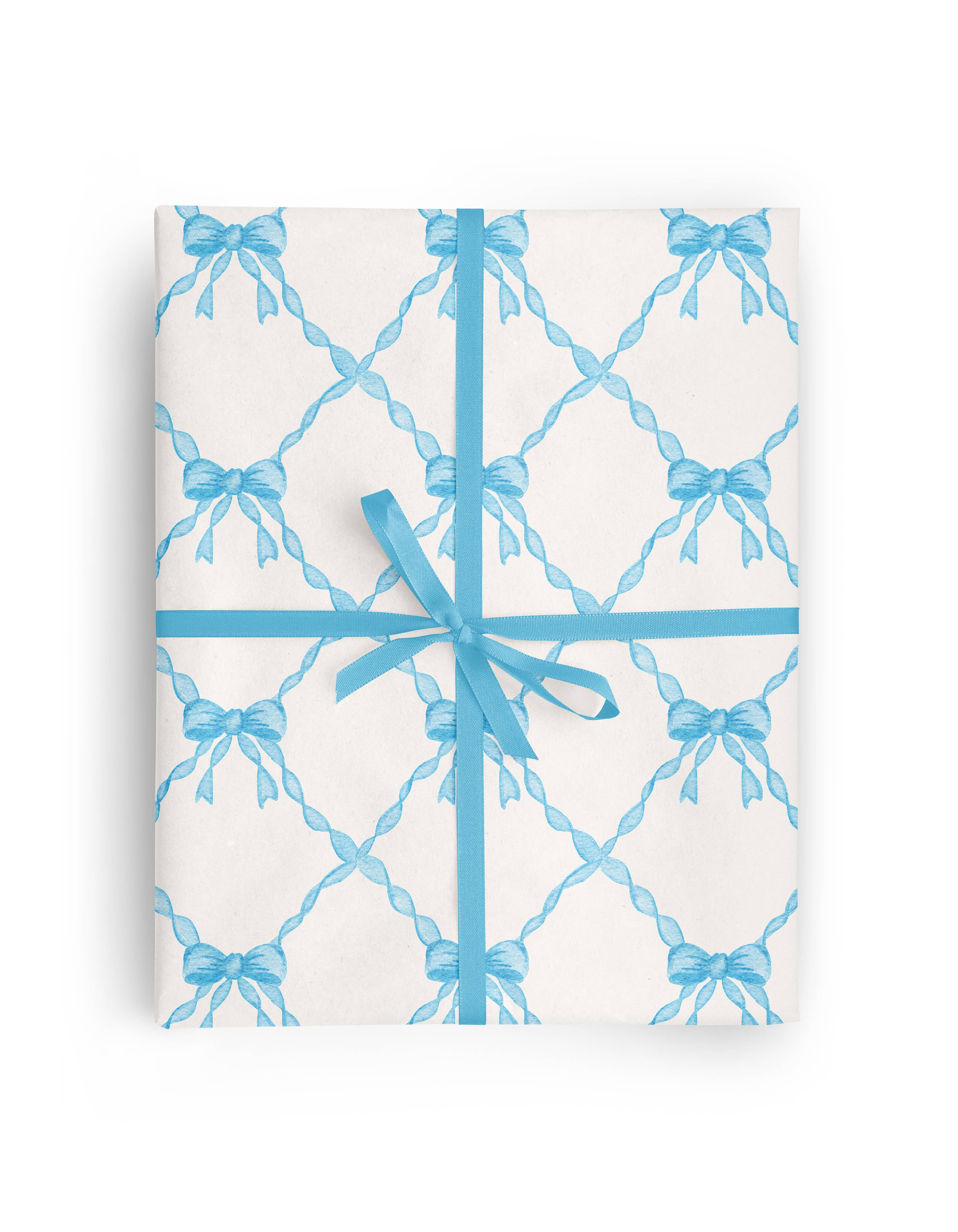 Vivie and Ash - Wholesale Wrapping Paper Roll - Blue Watercolor Bow Trellis Wrapping Paper Roll1