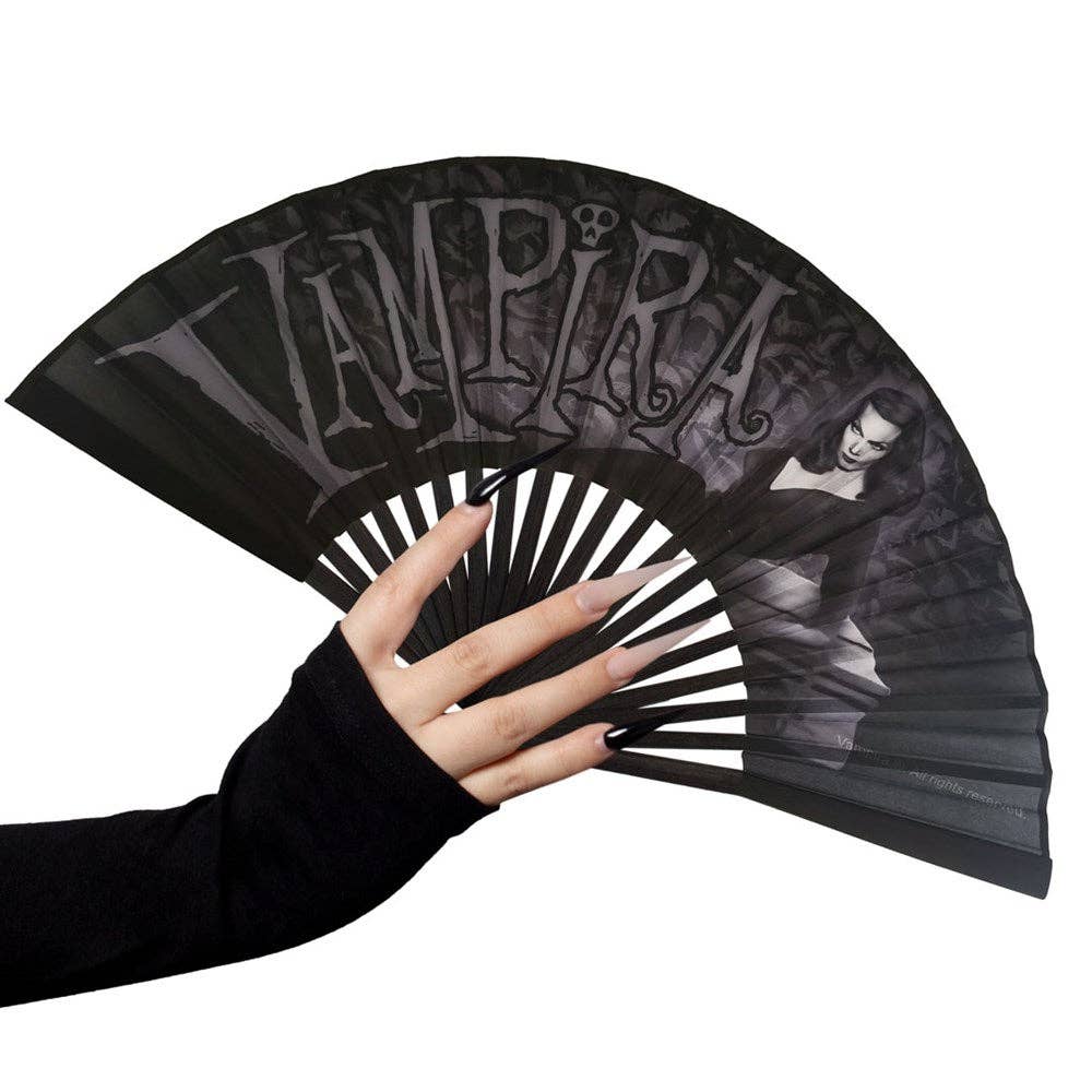 Kreepsville - Wholesale Handheld Folding Fan - Vampira Coffin Fabric Fan2