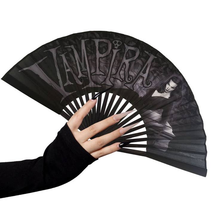 Kreepsville - Wholesale Handheld Folding Fan - Vampira Coffin Fabric Fan2