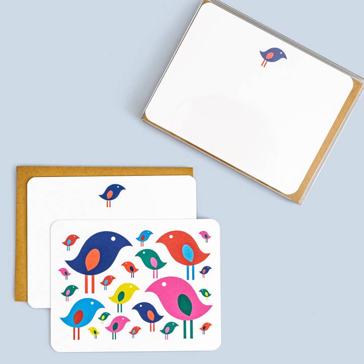 Cartes Plates Oiseau Lumineux | Coffret de 8 pour la vente par Blue Kite Press