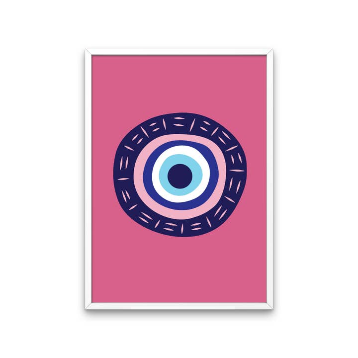 Evil Eye Pink Retro Print for wholesale by Fairy Bread Designs