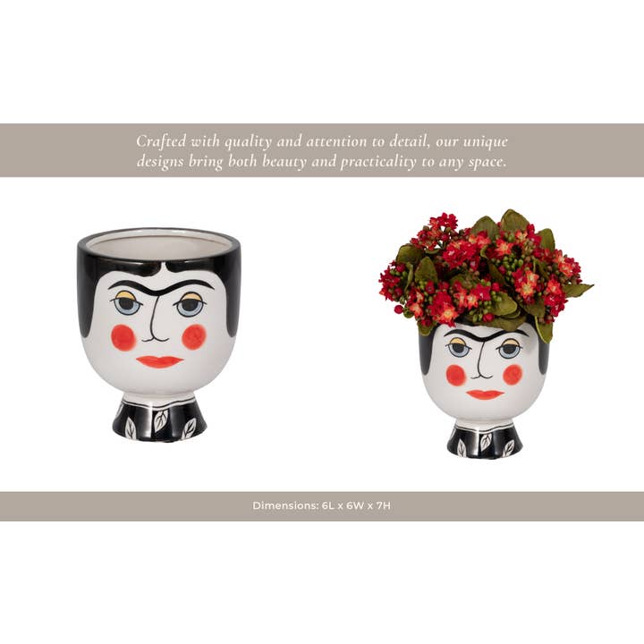 Sagebrook Home - Wholesale Plant Pot - Planter - Black Ceramic Decorative Frida Face Flower, 6 in.12