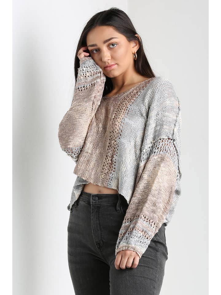 ANGIE - Vendita all'ingrosso Maglione tricot - Donna - Maglione leggero crop con scollo a V dallo stile beachy21