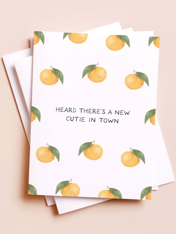 New Cutie In Town — Food Pun New Baby Card for wholesale by Amy Zhang