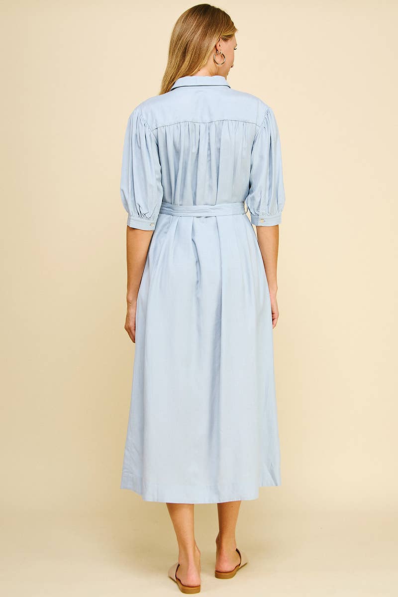 PINCH – Großhandel Kleid – Damen – EINFARBIGES MIDIKLEID AUS LEINEN - 5723D6