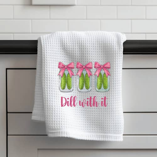 Dill With It – Pickle Waffle Weave Kitchen Towel for wholesale by JAC Wholesale