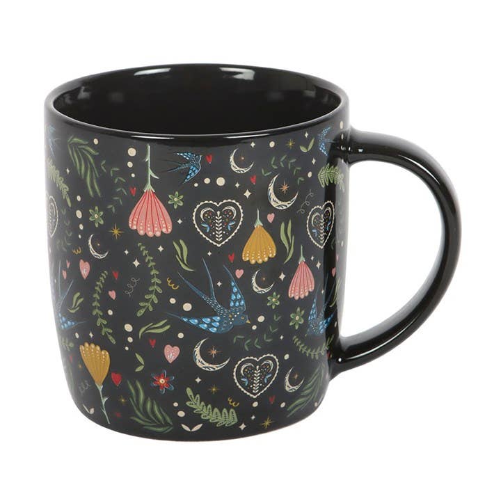 Something Different Wholesale - Wholesale Coffee mug - Black Midnight Bloom Folk Floral Print Mug3