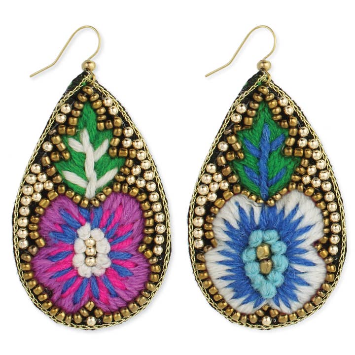 Embroidered Flower Teardrop Earring for wholesale by ZAD