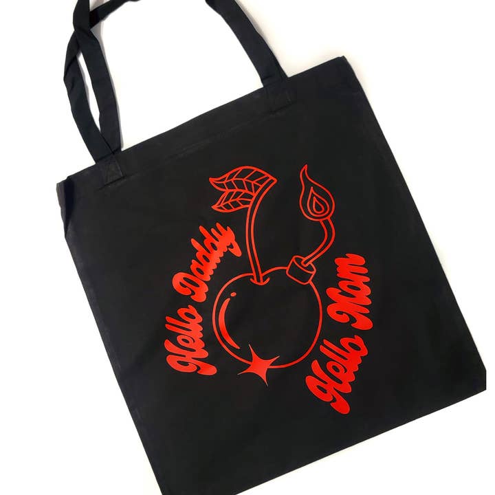 Bolso Tote Punk Cherry Bomb Negro Algodón Reutilizable para venta al por mayor de Printy Vibes