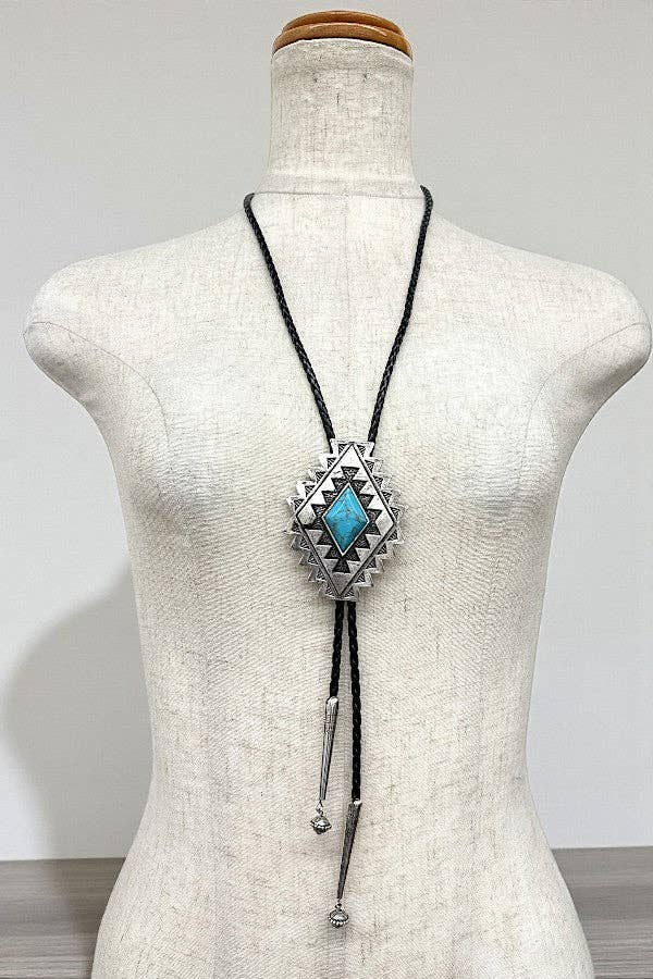 As Shown WESTERN TQ ACCENT DIAMOND CONCHO BOLO NECKLACE for wholesale on Faire0