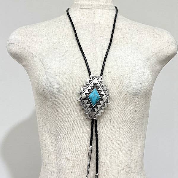 As Shown WESTERN TQ ACCENT DIAMOND CONCHO BOLO NECKLACE for wholesale on Faire