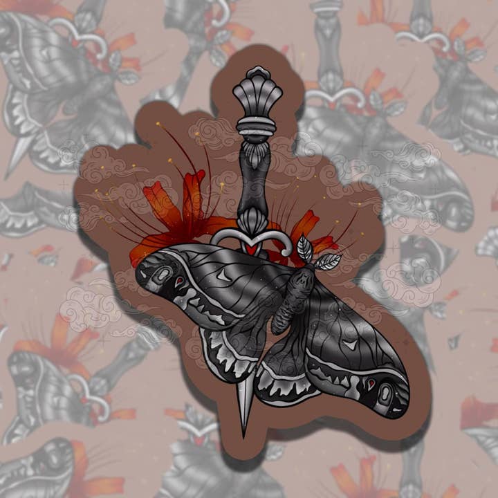 Autocollant en vinyle de dague avec lys araignée gothique - Design féminin pour la vente par Sticky Sadness Designs