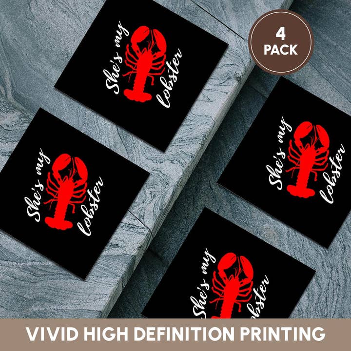 3dRose – Großhandel Untersetzer – 3dRose, Sie ist mein Hummer mit rotem Hummer. Weiße Schrift auf schwarzem Hintergrund., Untersetzer5