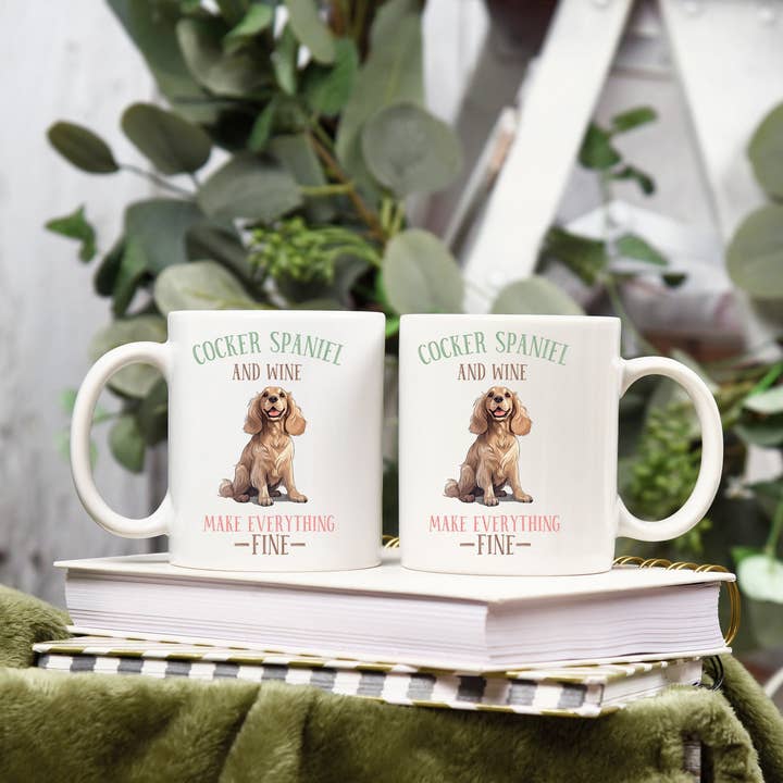 Cedar Hill Country Market - Wholesale Coffee Mug - Cocker Spaniel and Wine Make Everything Fine Dog 12oz Coffee Mug