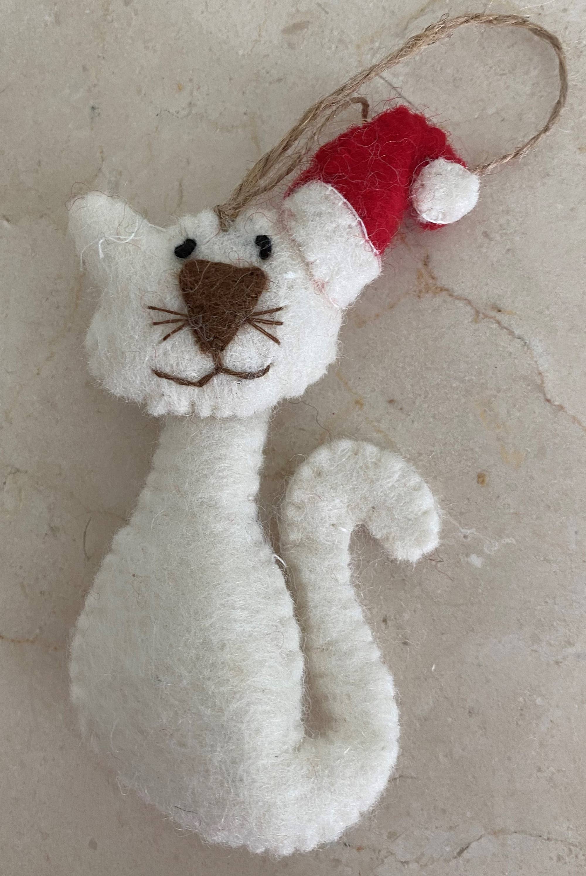 cerruti home – wholesale Ornament – Felted Wool "Christmas Cat" ornament, available in 5 Colors0