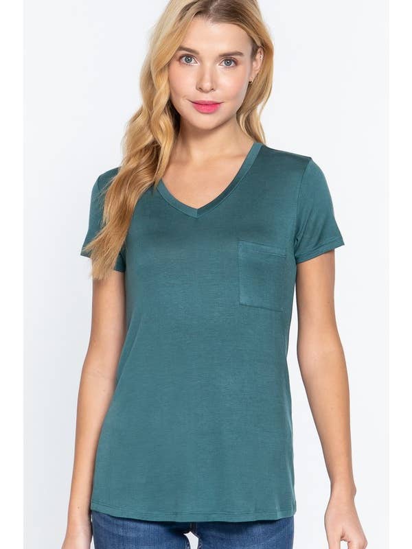 Active Basic | Active USA - Wholesale T-shirt – women's - Short Sleeve V-neck Top with Pocket34