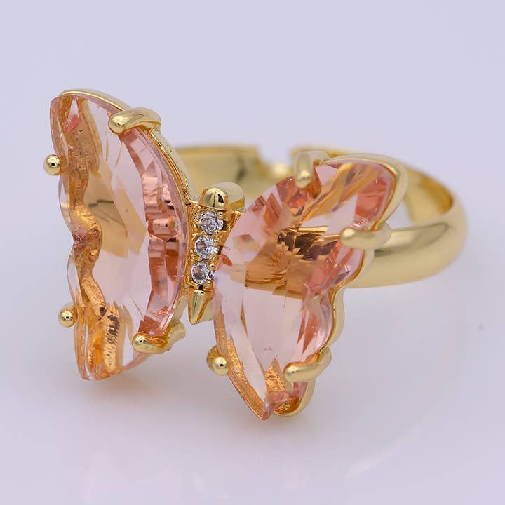 Dainty Butterfly Ring, Adjustable Gold Ring, Pink Cz Mariposa Ring, Animal Lover for Statement jewelry Stackable Everday Wear for wholesale by Aim Eternal