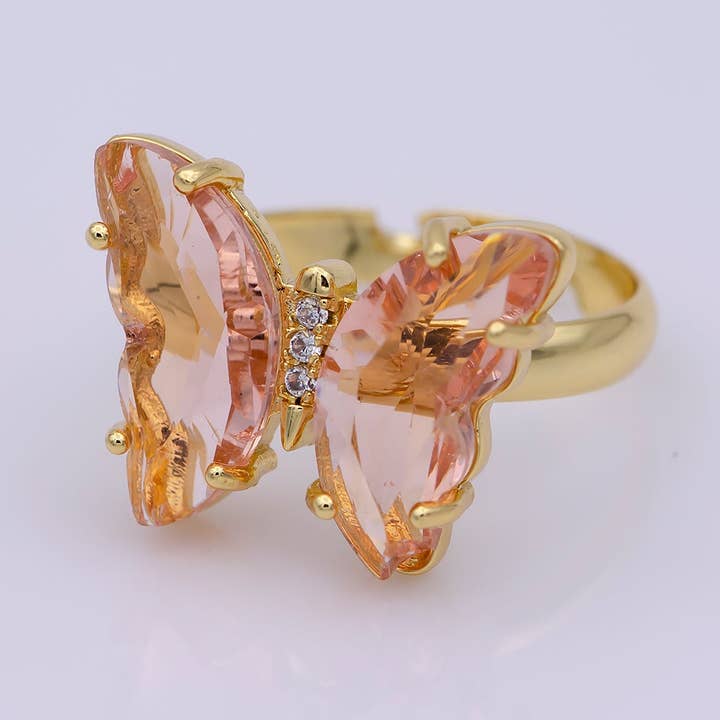 Dainty Butterfly Ring, Adjustable Gold Ring, Pink Cz Mariposa Ring, Animal Lover for Statement jewelry Stackable Everday Wear for wholesale by Aim Eternal
