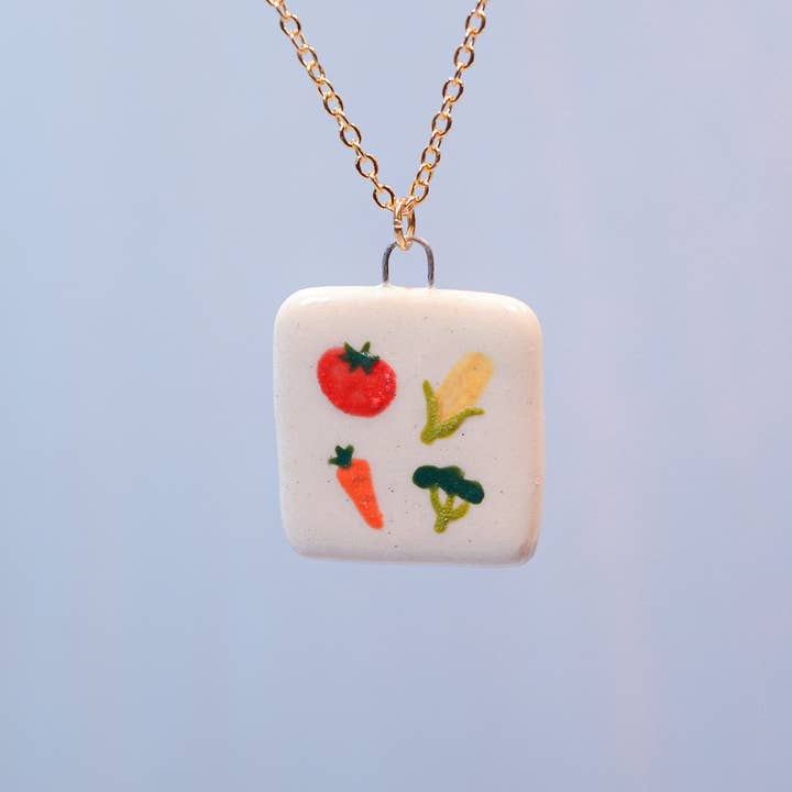 Veggie Garden Ceramic Charm Necklace for wholesale by Juice Ceramics Handmade Pottery and Jewelry