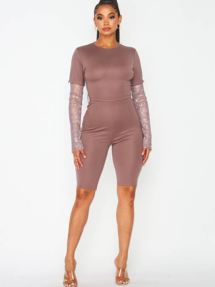 Luxe Rhinestone-Sleeve Romper for wholesale by N1