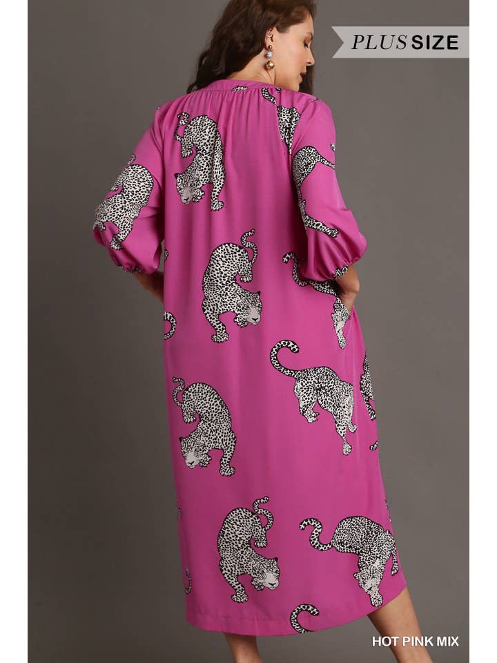 Vanilla Monkey - Wholesale Dress - Women's - Plus Cheetah Print Half Button Down Midi Dress6