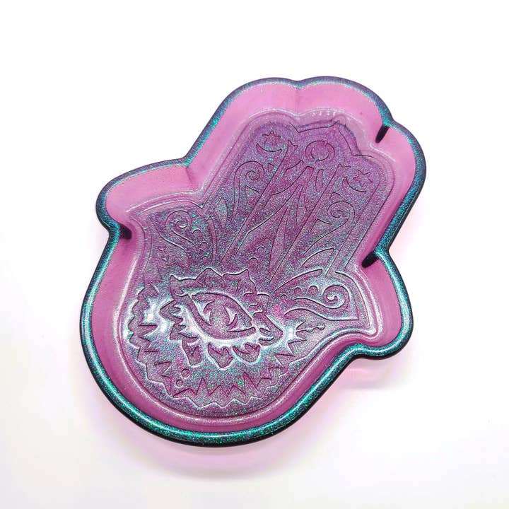 Slightly Askew Art - Wholesale Jewelry Dish - Hamsa Hand Trinket Dish - Made with Resin & Color-Shift Mica21