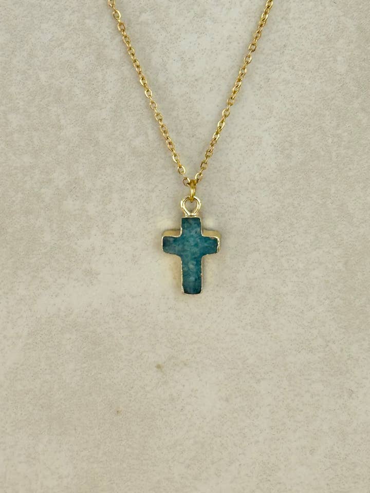 Cross Necklace w Mineral Stone for wholesale by Cassette Barcelona